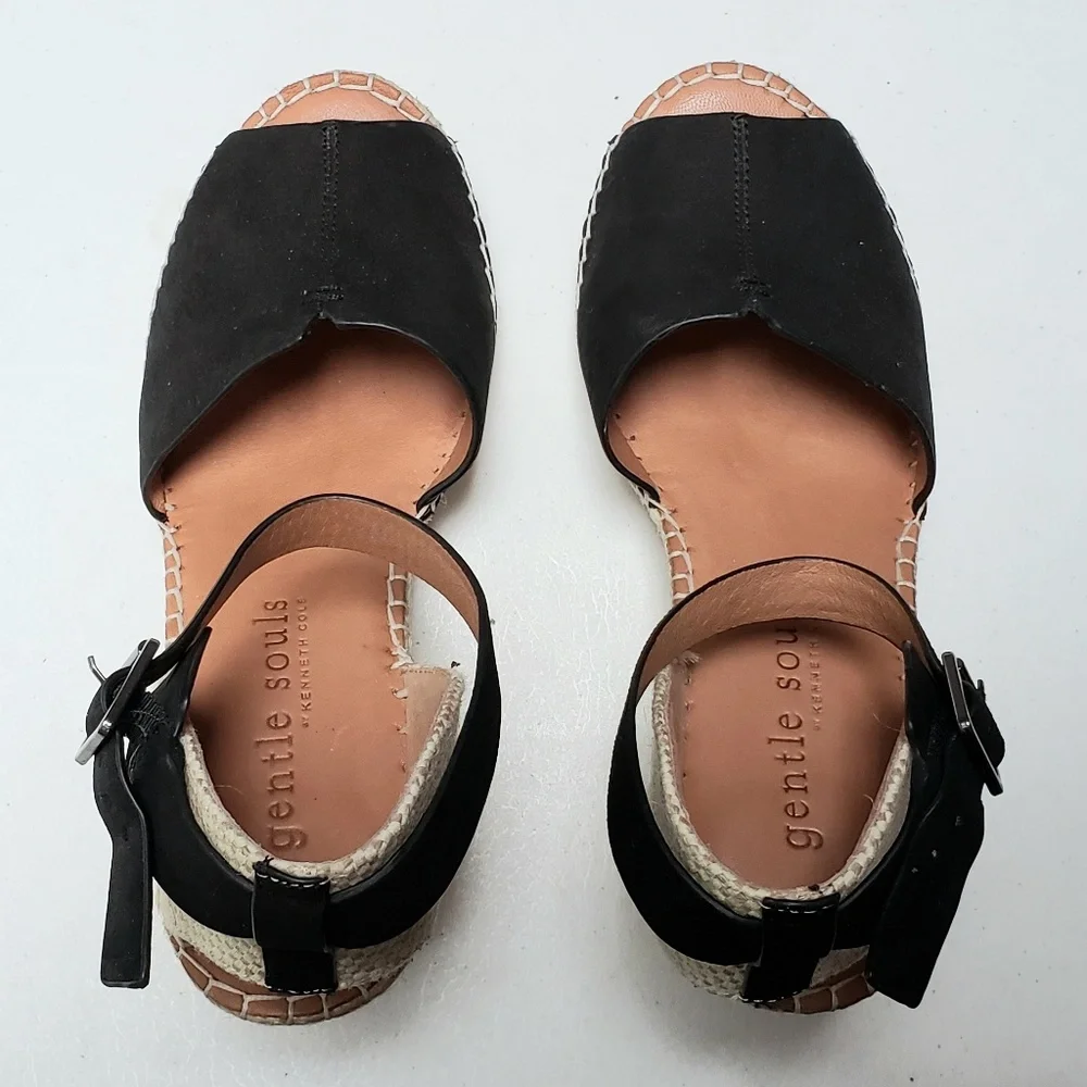 Kenneth Cole Leather Black Strap 8.5 Wedge Sandals - Picture 6 of 8